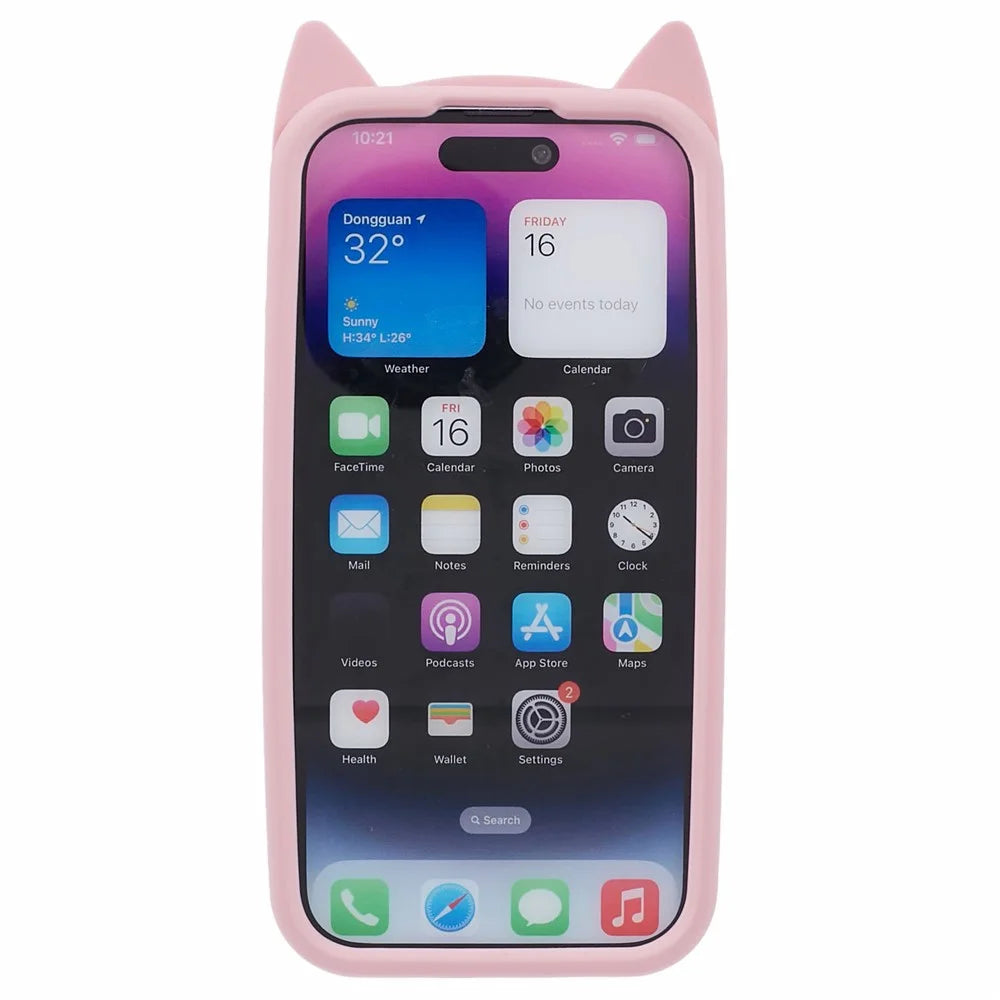 Silicone Phone Case for iPhone 14 Pro , Shockproof 3D Moustache Cat Phone Cover - Pink - 2