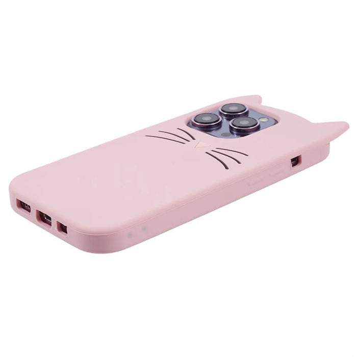 For iPhone 14 Pro Max Flexible Phone Case 3D Moustache Cat Silicone Phone Cover - Pink - 4