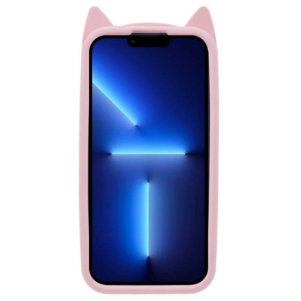 For iPhone 13 Pro Phone Case 3D Moustache Cat Slim-Fit Silicone Phone Cover - Pink - 2