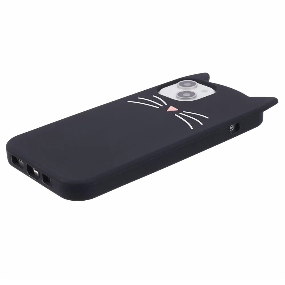 For iPhone 13 Smartphone Case 3D Moustache Cat Shockproof Silicone Cell Phone Cover - Black - 4
