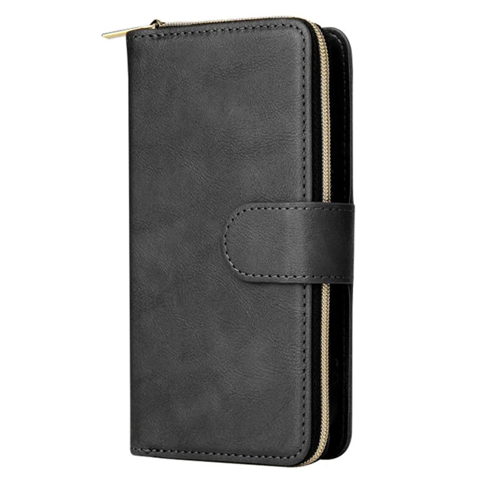 9 Card Slots Phone Case for iPhone 15 , Zipper Pocket PU Leather Stand Phone Cover - Black - 5