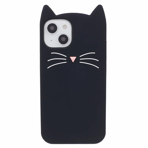 For iPhone 14 Plus Soft Silicone Phone Case 3D Moustache Cat Shockproof Phone Cover - Black - 1