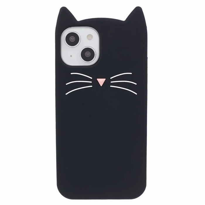 For iPhone 14 Plus Soft Silicone Phone Case 3D Moustache Cat Shockproof Phone Cover - Black - 1