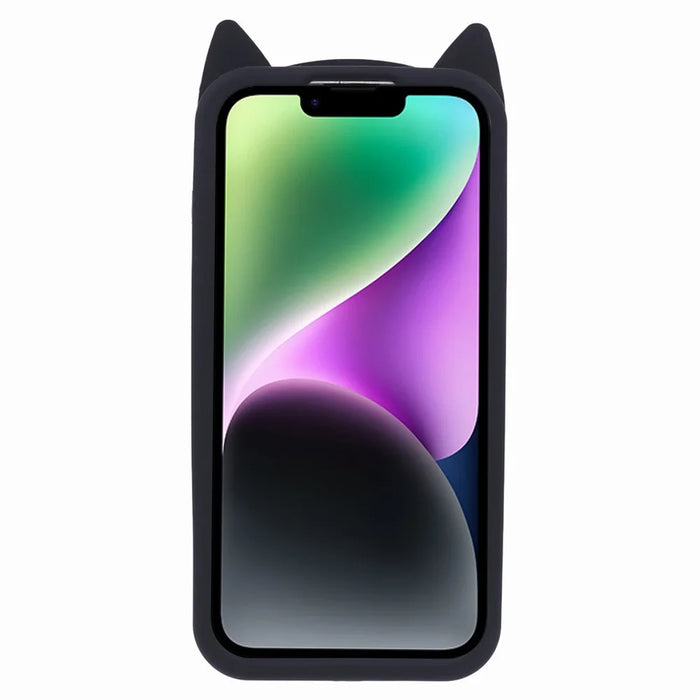 For iPhone 14 Plus Soft Silicone Phone Case 3D Moustache Cat Shockproof Phone Cover - Black - 2