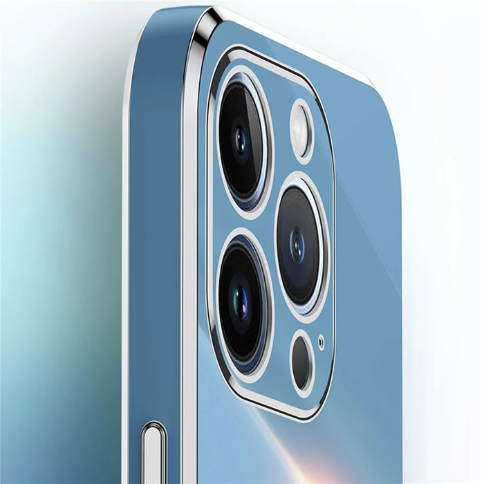XINLI For iPhone 15 Pro Max Electroplating Gold Edge Cover Anti-drop TPU Phone Case - Cyan - 5