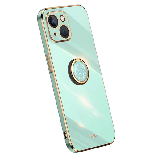 XINLI For iPhone 15 Electroplated Anti-drop Phone Case TPU Back Cover with Ring Kickstand - Cyan - 1