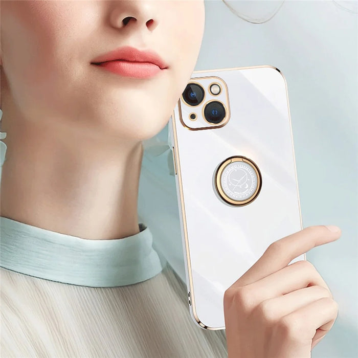 XINLI For iPhone 15 Electroplated Anti-drop Phone Case TPU Back Cover with Ring Kickstand - Cyan - 5