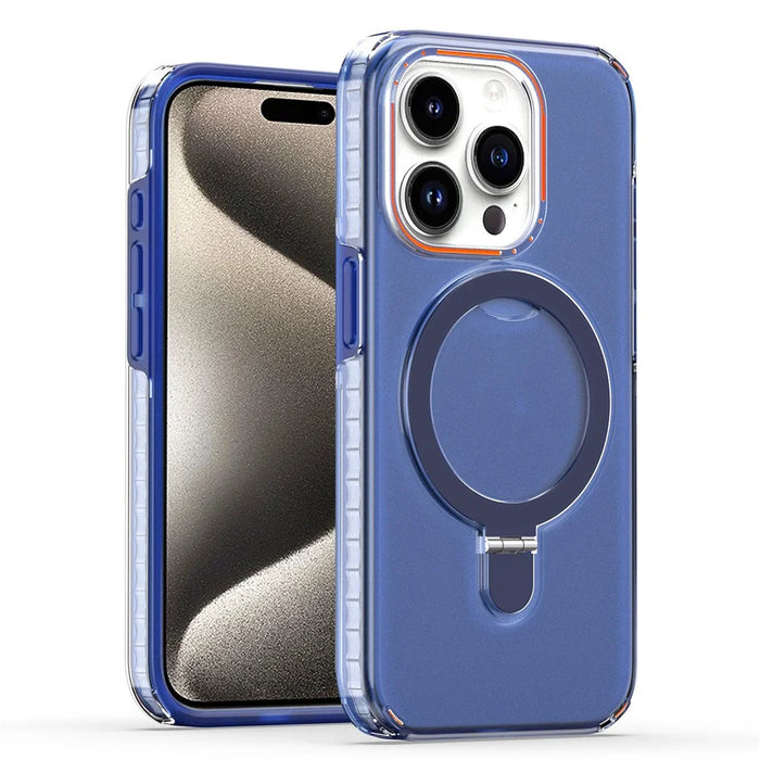 Kickstand Slim Case for iPhone 15 Pro Detachable PC+TPU Anti-Drop Phone Shell Compatible with MagSafe - Blue - 1