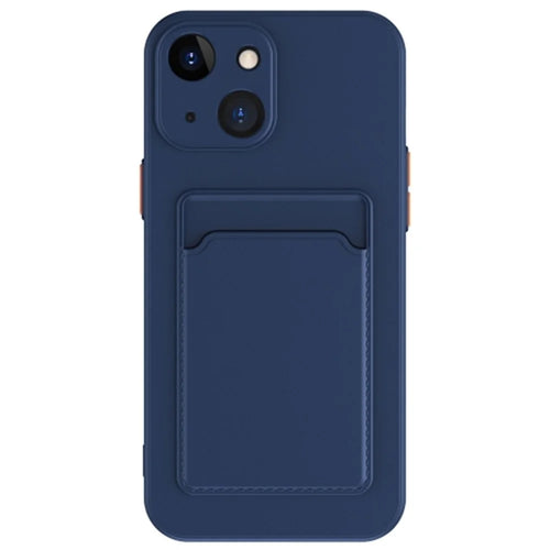 Anti-Drop Phone Case for iPhone 15 Pure Color Soft TPU Phone Cover with Card Holder - Dark Blue - 1