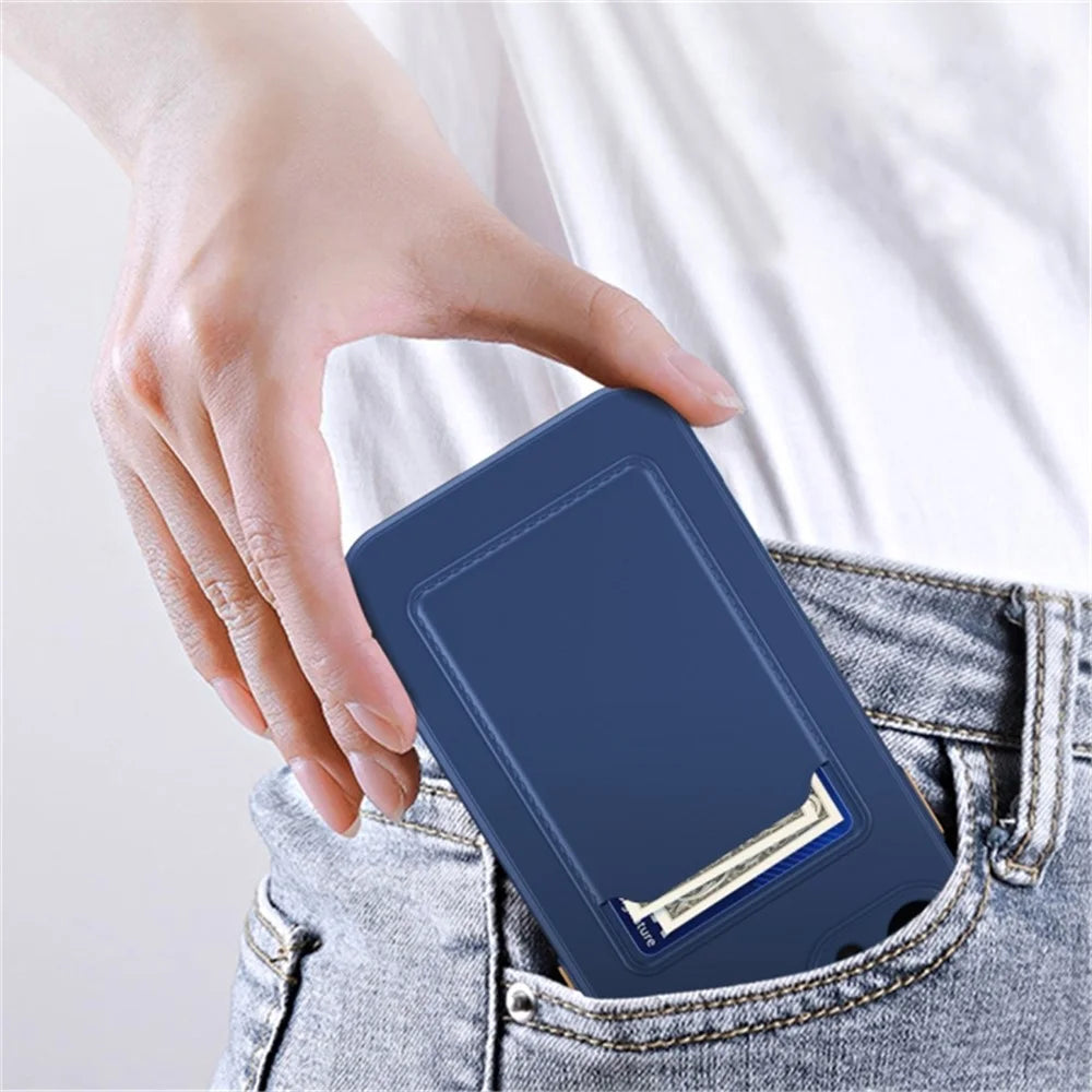 Anti-Drop Phone Case for iPhone 15 Pure Color Soft TPU Phone Cover with Card Holder - Dark Blue - 2