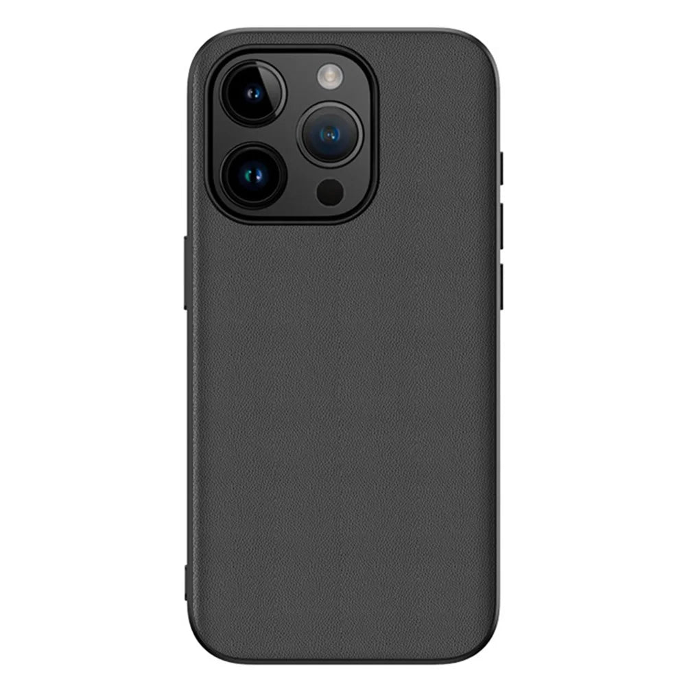 PU Leather+TPU Back Case for iPhone 15 Pro Max , Shockproof Phone Cover - Solid Color / Black - 1