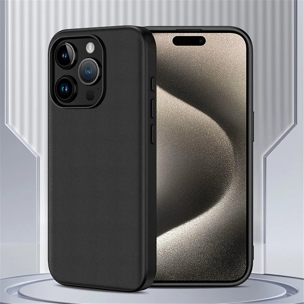 PU Leather+TPU Back Case for iPhone 15 Pro Max , Shockproof Phone Cover - Solid Color / Black - 2
