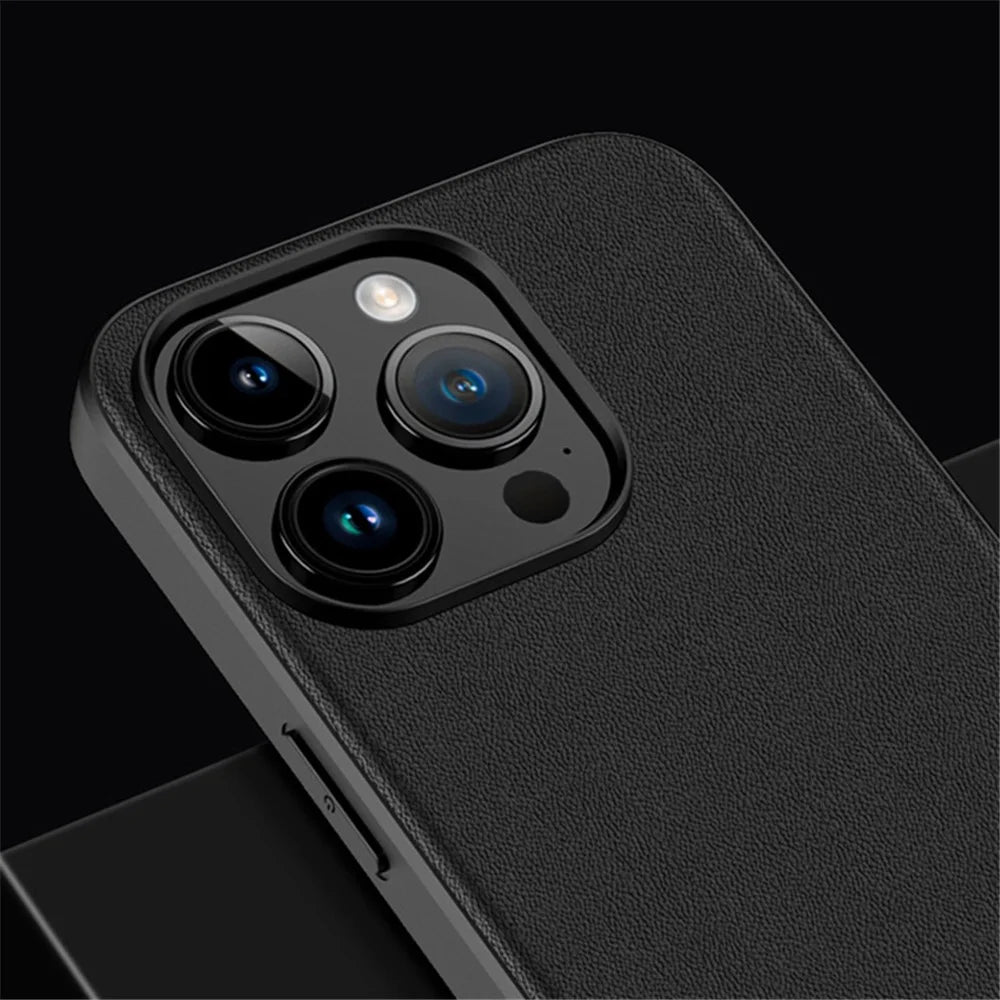 PU Leather+TPU Back Case for iPhone 15 Pro Max , Shockproof Phone Cover - Solid Color / Black - 4