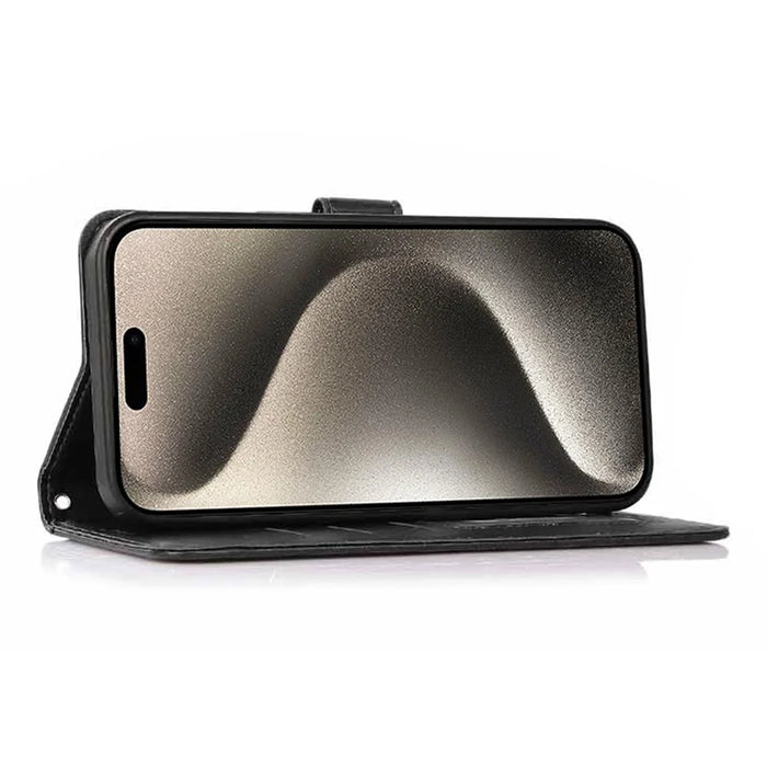 For iPhone 15 Pro Max Magnetic Absorption Detachable Phone Case PU Leather Stand Wallet Cover - Black - 2