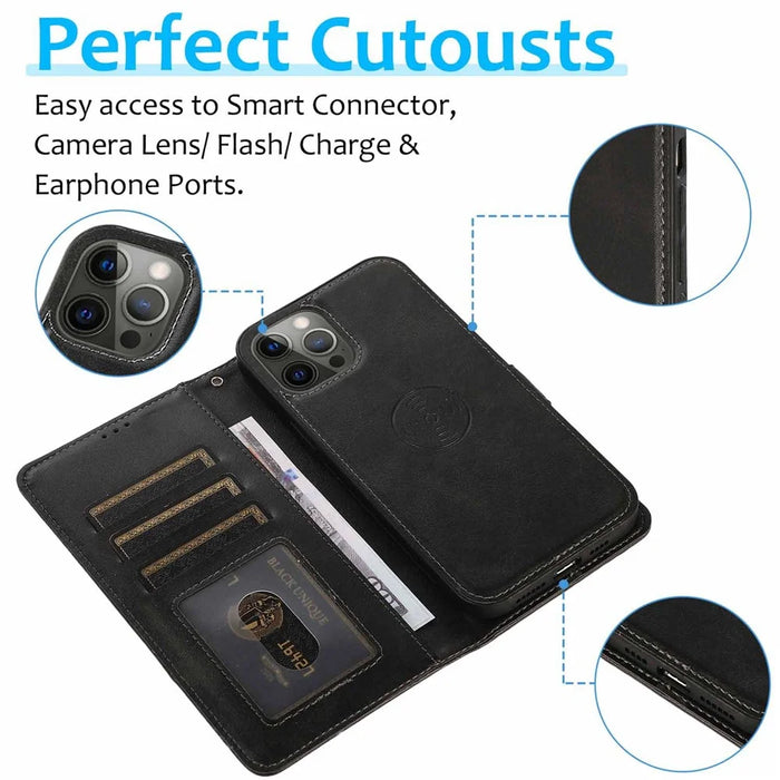 For iPhone 15 Pro Max Magnetic Absorption Detachable Phone Case PU Leather Stand Wallet Cover - Black - 7