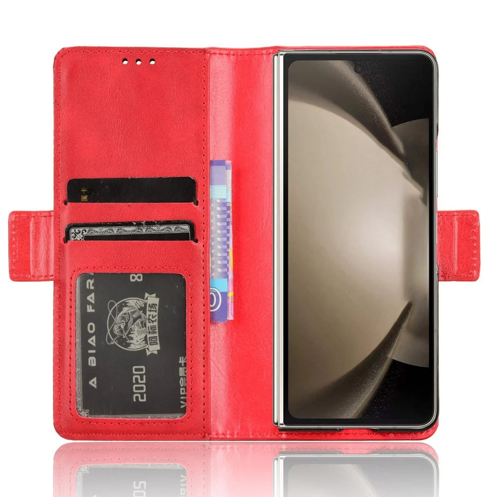 For Samsung Galaxy Z Fold5 5G PU Leather Vintage Phone Case Wallet Stand Shockproof Cover - Red - 2