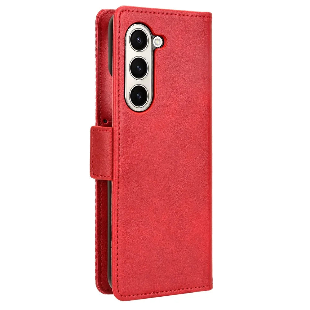 For Samsung Galaxy Z Fold5 5G PU Leather Vintage Phone Case Wallet Stand Shockproof Cover - Red - 7