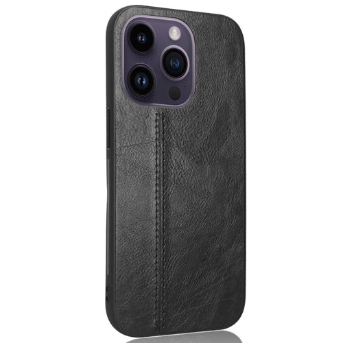For iPhone 15 Pro Stitching Line Phone Cover PU Leather Coated PC+TPU Protective Case - Black - 1