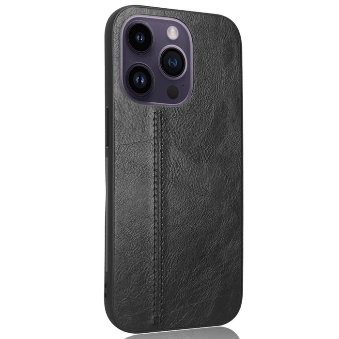 For iPhone 15 Pro Stitching Line Phone Cover PU Leather Coated PC+TPU Protective Case - Black - 1