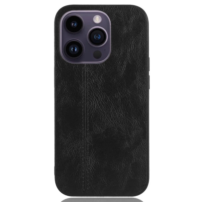 For iPhone 15 Pro Stitching Line Phone Cover PU Leather Coated PC+TPU Protective Case - Black - 4