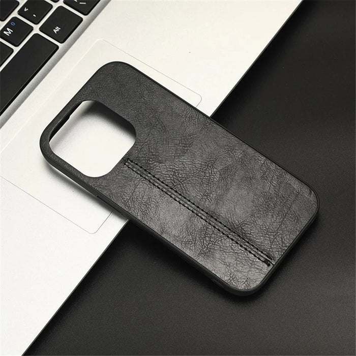 For iPhone 15 Pro Stitching Line Phone Cover PU Leather Coated PC+TPU Protective Case - Black - 5