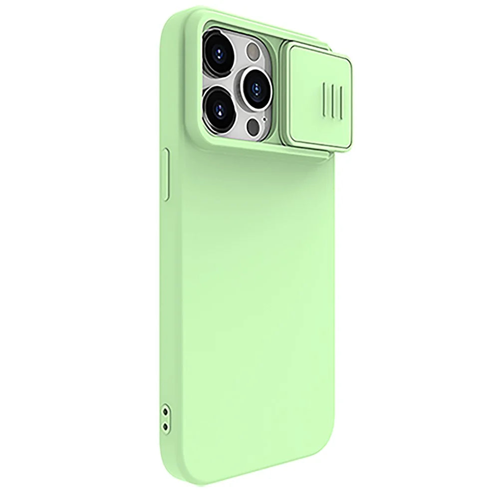 NILLKIN For iPhone 15 Pro PC + Silicone Phone Case Slide Camera Lid Anti-Drop Cover Compatible with MagSafe - Mint Green - 1