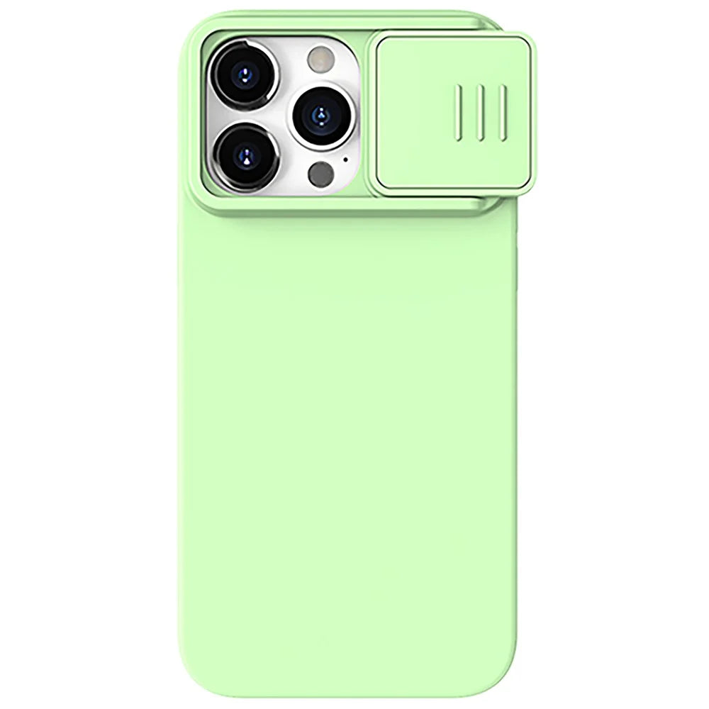 NILLKIN For iPhone 15 Pro PC + Silicone Phone Case Slide Camera Lid Anti-Drop Cover Compatible with MagSafe - Mint Green - 4