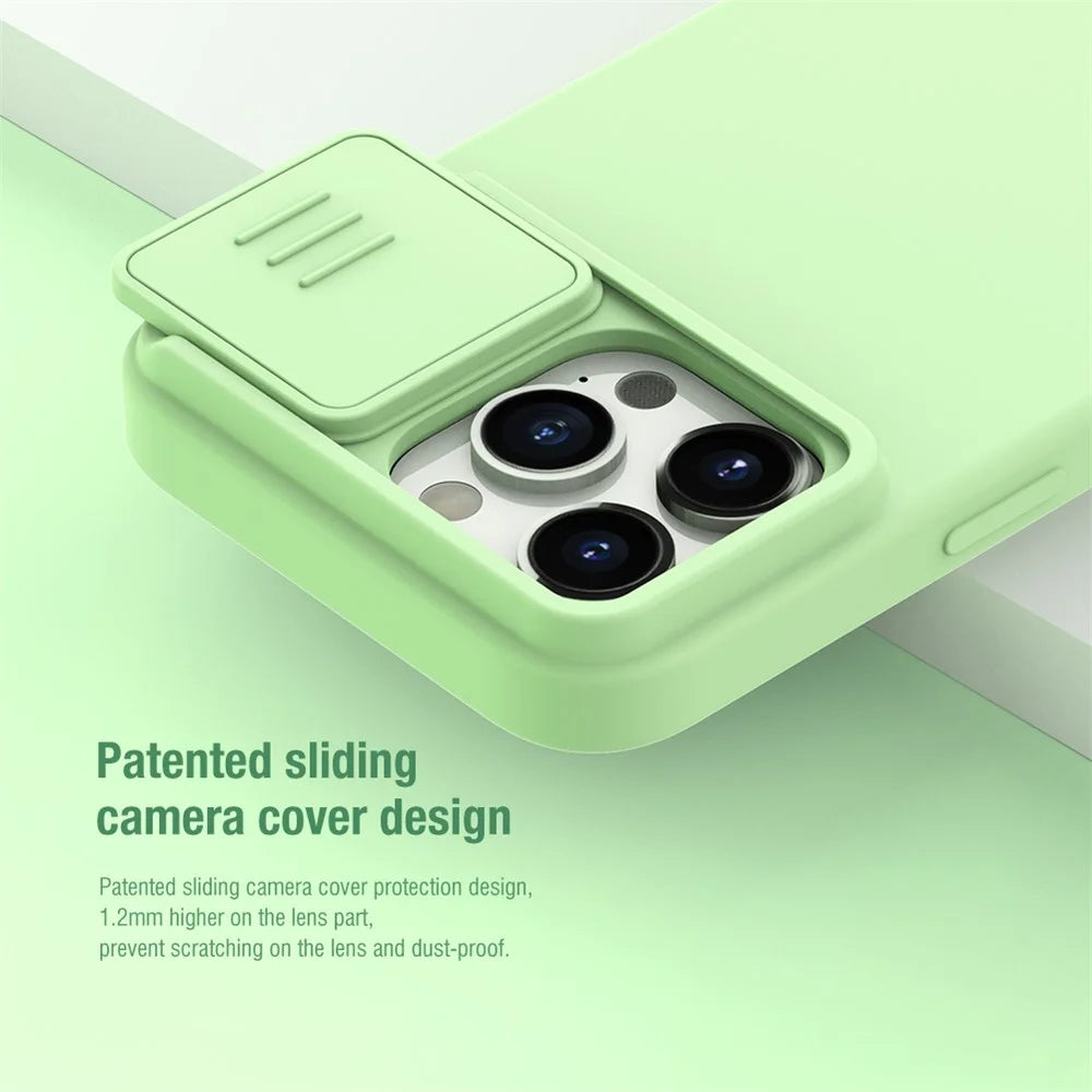 NILLKIN For iPhone 15 Pro PC + Silicone Phone Case Slide Camera Lid Anti-Drop Cover Compatible with MagSafe - Mint Green - 5