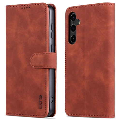 AZNS For Samsung Galaxy S23 FE Slim PU Leather Phone Case Magnetic Stand Wallet Cover - Brown - 1