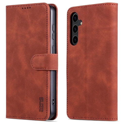 AZNS For Samsung Galaxy S23 FE Slim PU Leather Phone Case Magnetic Stand Wallet Cover - Brown - 1