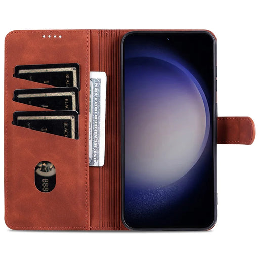 AZNS For Samsung Galaxy S23 FE Slim PU Leather Phone Case Magnetic Stand Wallet Cover - Brown - 2