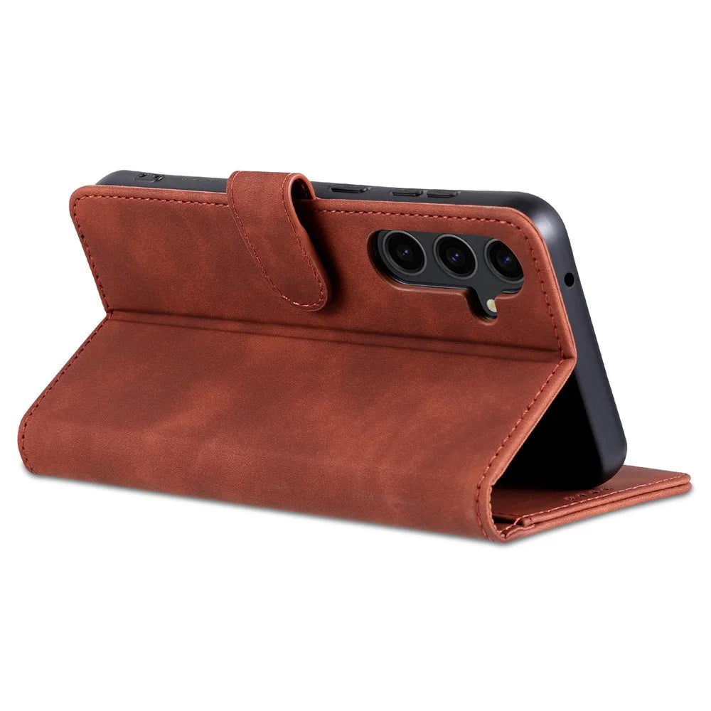 AZNS For Samsung Galaxy S23 FE Slim PU Leather Phone Case Magnetic Stand Wallet Cover - Brown - 4