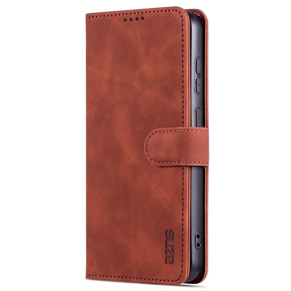AZNS For Samsung Galaxy S23 FE Slim PU Leather Phone Case Magnetic Stand Wallet Cover - Brown - 7