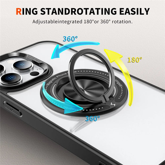 For iPhone 15 Pro Max PC + TPU + Acrylic Phone Case Ring Kickstand Transparent Cover Compatible with MagSafe - Black - 2