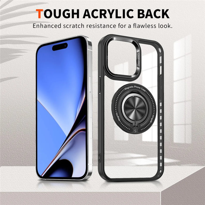 For iPhone 15 Pro Max PC + TPU + Acrylic Phone Case Ring Kickstand Transparent Cover Compatible with MagSafe - Black - 3