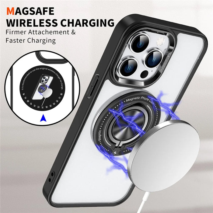 For iPhone 15 Pro Max PC + TPU + Acrylic Phone Case Ring Kickstand Transparent Cover Compatible with MagSafe - Black - 4