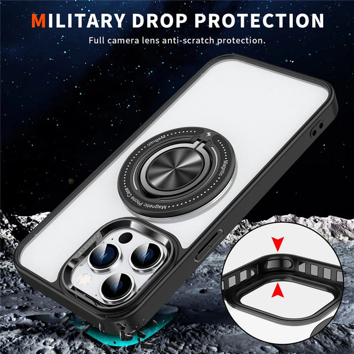 For iPhone 15 Pro Max PC + TPU + Acrylic Phone Case Ring Kickstand Transparent Cover Compatible with MagSafe - Black - 5