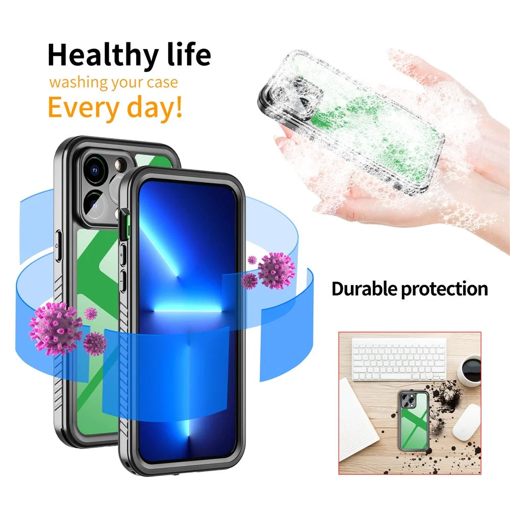 FS Series For iPhone 14 Pro Max Diving Phone Case IP68 Waterproof Dustproof Protection Clear Cover - 5