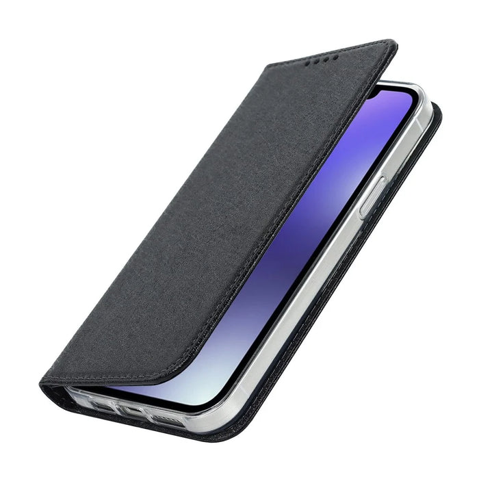 For iPhone 15 Wallet Phone Case Silk Texture Stand TPU + PU Leather Cover - Black - 6
