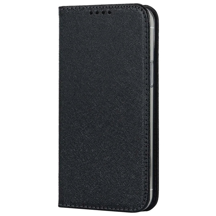 For iPhone 15 Wallet Phone Case Silk Texture Stand TPU + PU Leather Cover - Black - 7