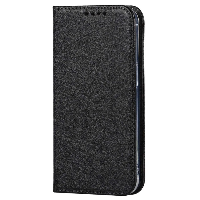 For iPhone 15 Pro Anti-Scratch PU Leather Wallet Phone Case Silk Texture Stand Cover - Black - 7