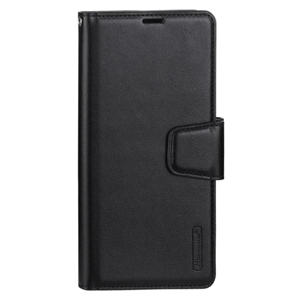 HANMAN Mill Series for iPhone 15 Shockproof Shell Wallet PU Leather Stand Cover Mobile Phone Case - Black - 6