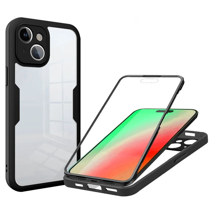 Acrylic+TPU Phone Case for iPhone 15 Plus , Fully Wrapped Protection Cover with Built-in Screen Protector - Black - 1