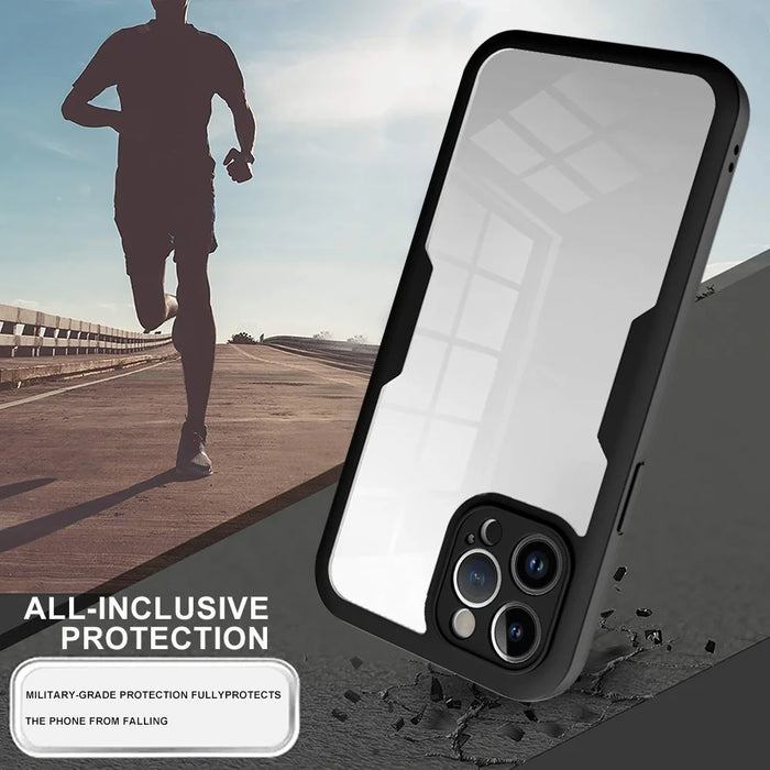 For iPhone 15 Pro Max Transparent Phone Case Acrylic+TPU Fully Protection Cover with PET Screen Protector - Black - 2