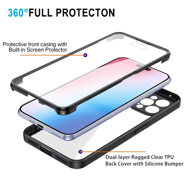 For iPhone 15 Pro Max Transparent Phone Case Acrylic+TPU Fully Protection Cover with PET Screen Protector - Black - 3