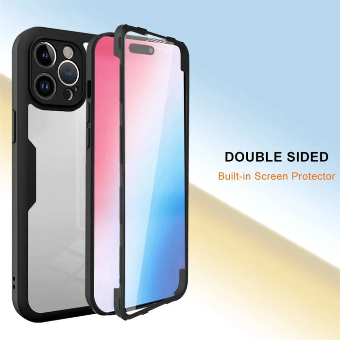 For iPhone 15 Pro Max Transparent Phone Case Acrylic+TPU Fully Protection Cover with PET Screen Protector - Black - 7