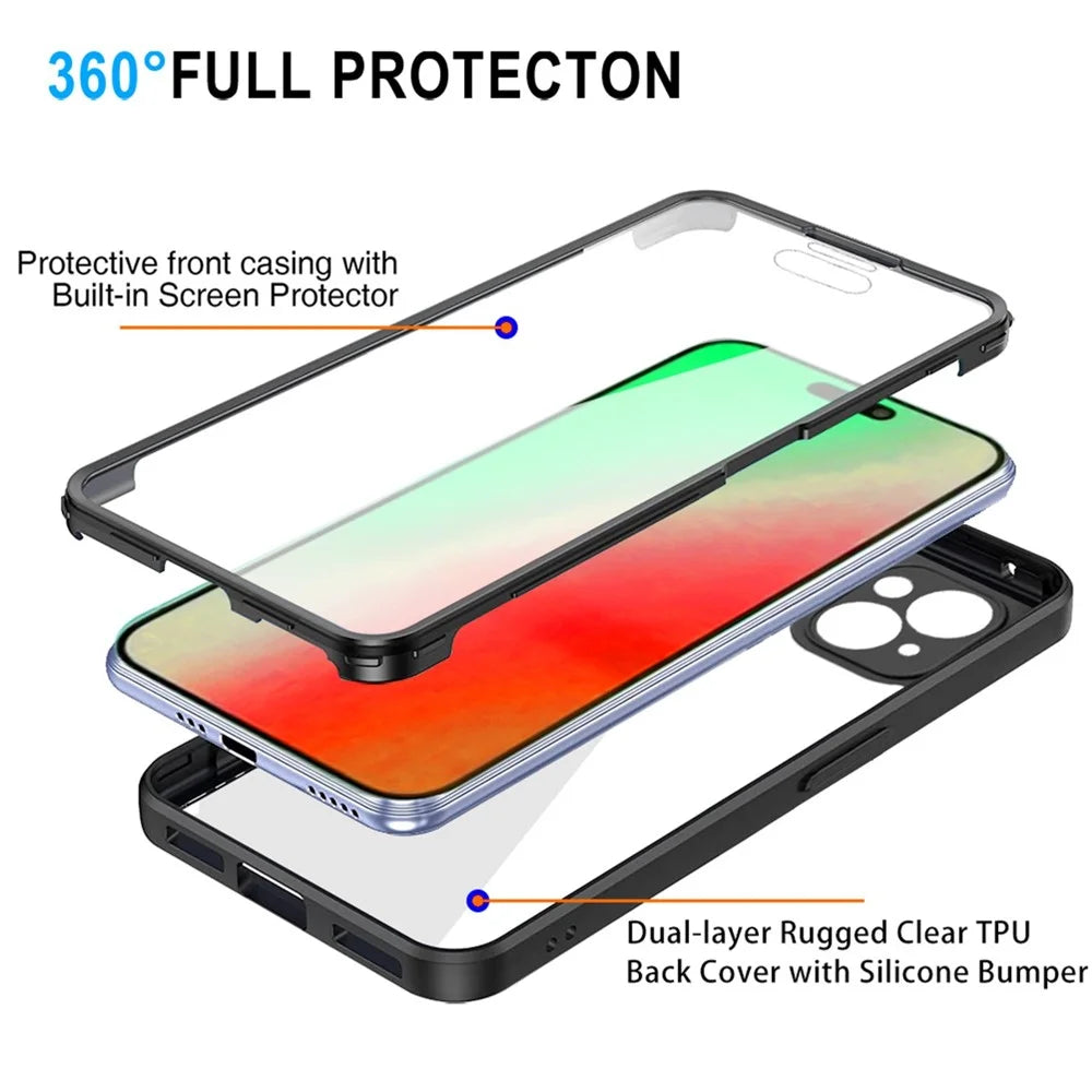 For iPhone 15 Acrylic+TPU Defender Case Clear Protective Phone Cover with PET Screen Protector - Black - 3