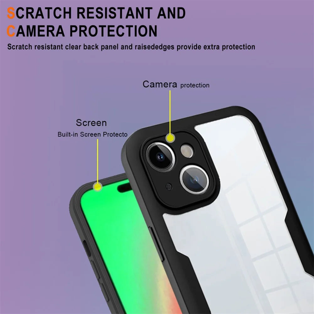 For iPhone 15 Acrylic+TPU Defender Case Clear Protective Phone Cover with PET Screen Protector - Black - 6