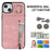 For iPhone 13 / 14 6.1 inch Phone Case RFID Blocking Wallet Retro PU+TPU Kickstand Cover - Pink - 4