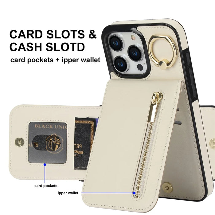 Phone Case for iPhone 14 Pro Max , RFID Blocking Wallet Retro PU+TPU Cellphone Kickstand Cover - Beige - 7